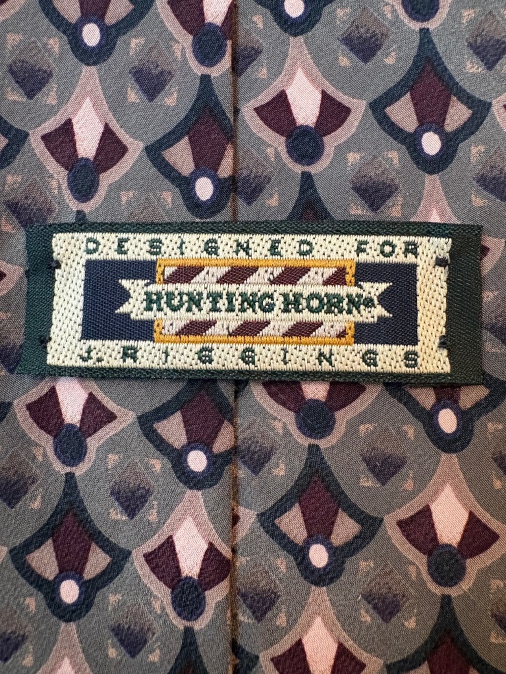 Vintage J. Riggings Hunting Horn 100% Silk Geometric Necktie